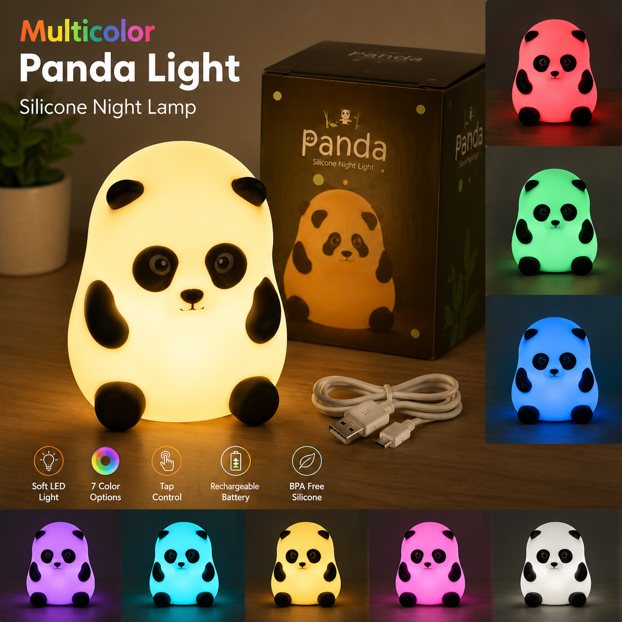 πΌ Multicolor Panda Silicone Night Light