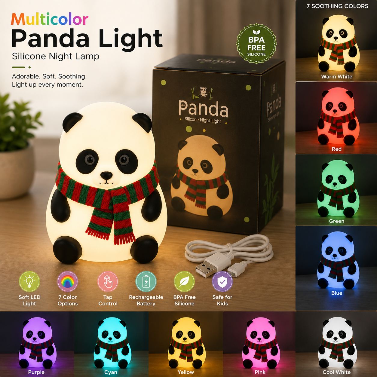 🐼 Multicolor Panda Silicone Night Light