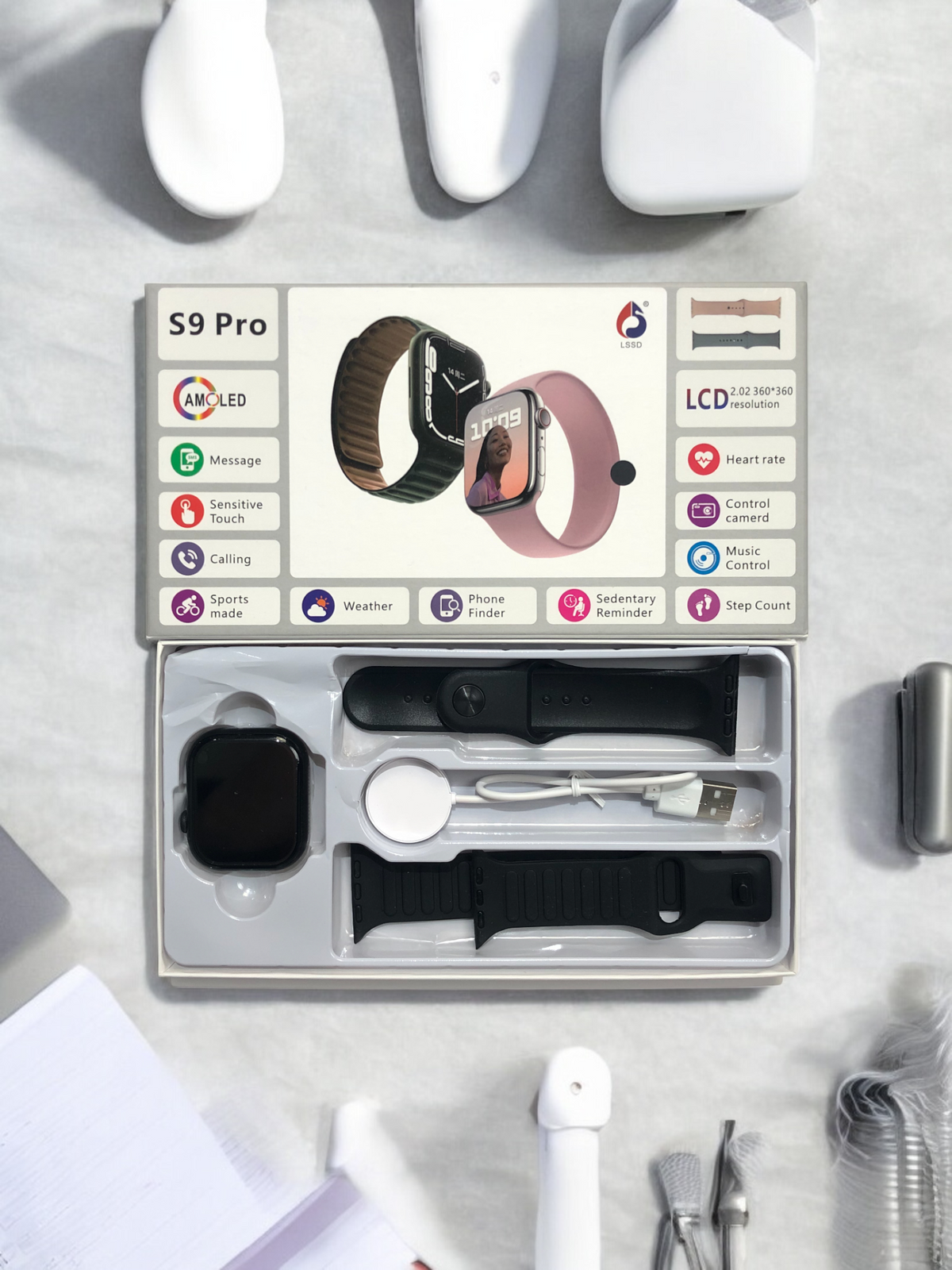 S9 Pro Smartwatch with AMOLED Display - 2.02" High-Resolution Fitness Tracker with Calling, Health Monitoring, and Dual Straps