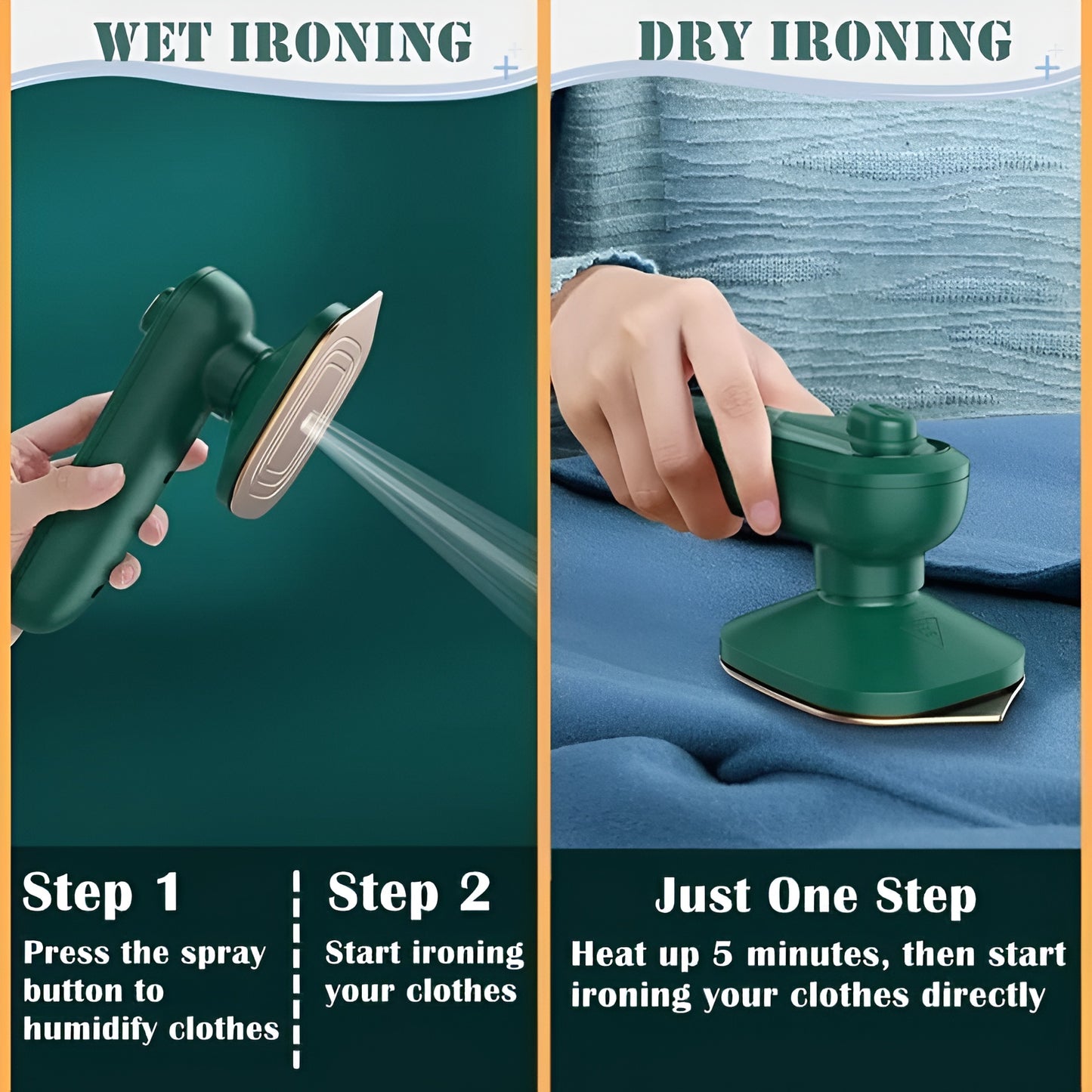 Portable Steam Iron – Dry & Wet Ironing with Water Spray